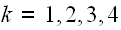 $k=1,2,3,4$